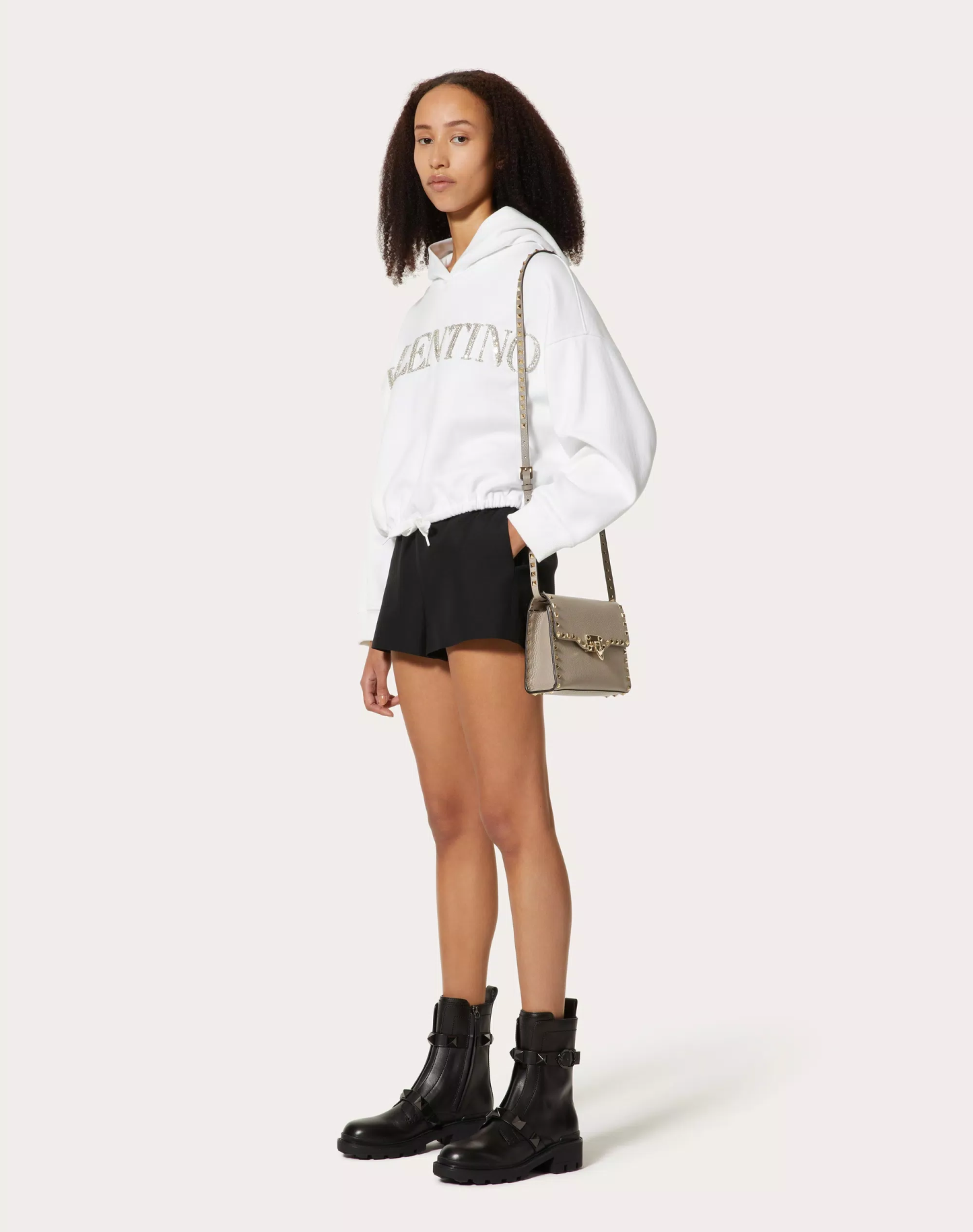 SMALL ROCKSTUD GRAINY CALFSKIN CROSSBODY BAG